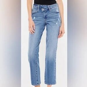 KanCan Straight Leg Distressed Jeans - Light Blue Denim